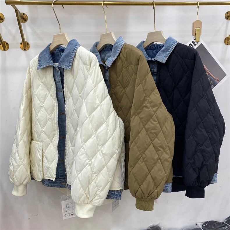 现货，冬季牛仔拼接羽绒服，女装羽绒服，淳沐