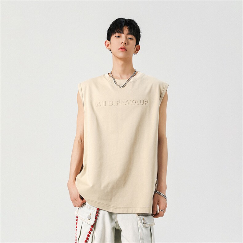 高街280克100棉凹凸印工艺大码坎肩体恤A436-1602-特P3249,男装T恤,电商A436