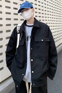 现货款！2025春季新款外套 韩版宽松翻领呢料夹克 JK201P118控138图片