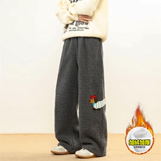 冬季美式刺绣羊羔毛棉裤男女情侣加绒加厚保暖宽松休闲阔腿长裤子，男装棉衣，电商A486-1