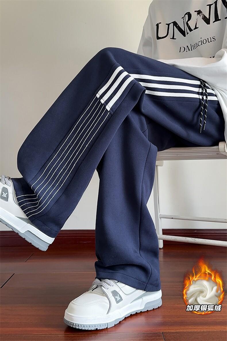 加厚银狐绒华棉三条杠男400g重磅休闲卫裤K25089J加绒-特P40控78,男装休闲裤,电商A001