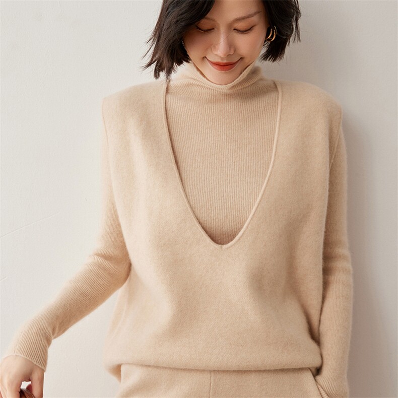 2025夏秋新款羊绒衫女100山羊绒纯色V领厚款羊绒马甲百搭宽松背心，女装马甲，蒂暖羊绒