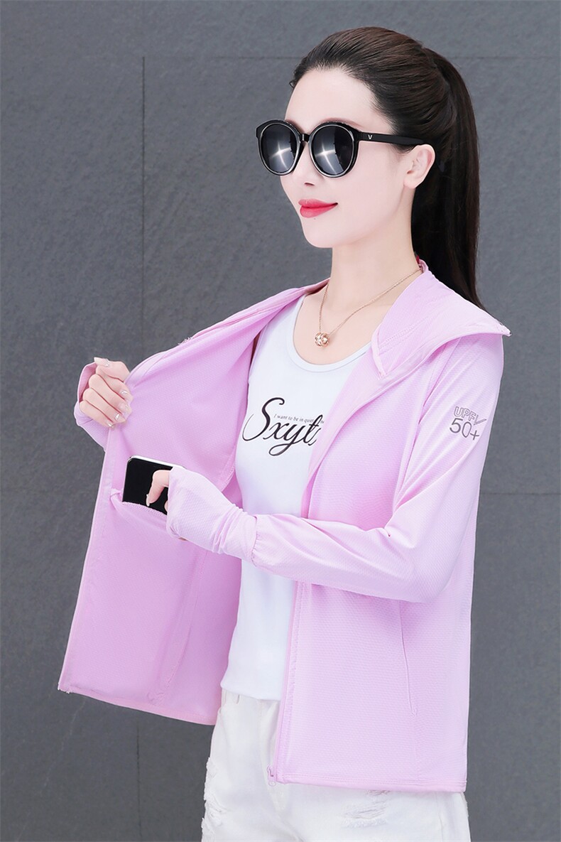 薄款冰丝连帽防晒衣女2023年夏季新款户外骑车透气短款防晒服外套,女装防晒衣,燕颉服饰