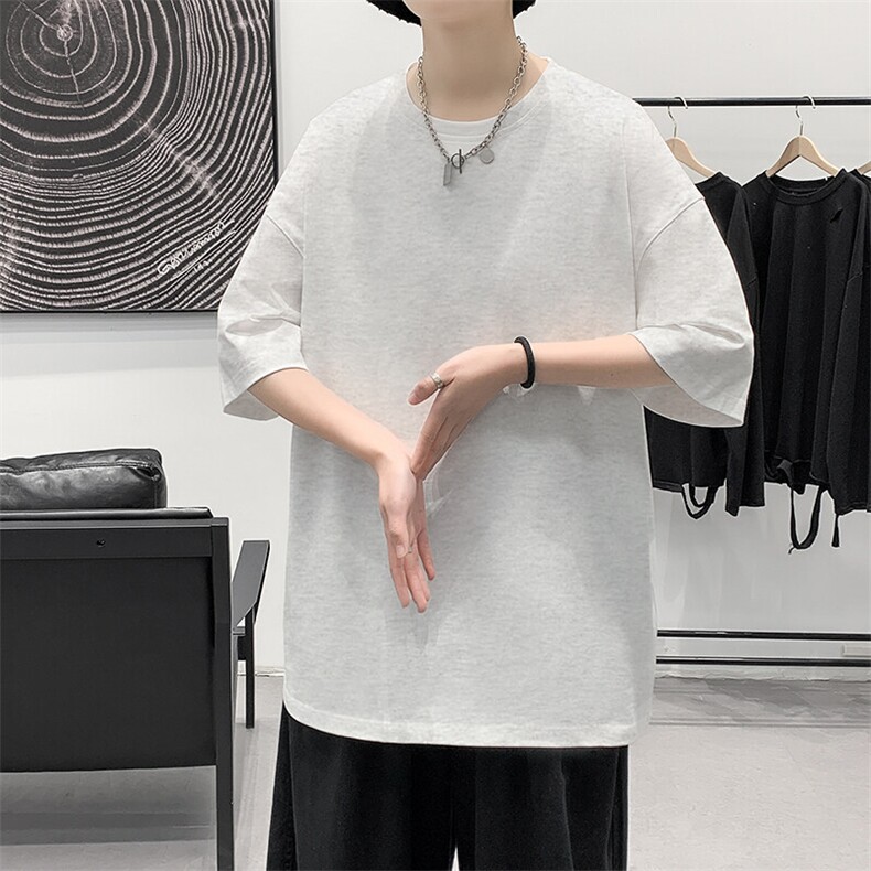 支持单件包装抖音得物二开210克宽松落肩纯棉光版纯色短袖T恤9.5,男装T恤,电商A486-1