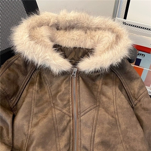 麂皮绒拼毛棉服女冬季宽松休闲保暖棉衣百搭  M276 P140图片