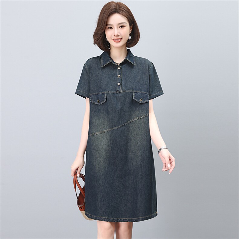 牛仔连衣裙女2025夏季新款大码休闲高端爆款洋气中年妈妈衬衫裙子,女装连衣裙,希欧阁