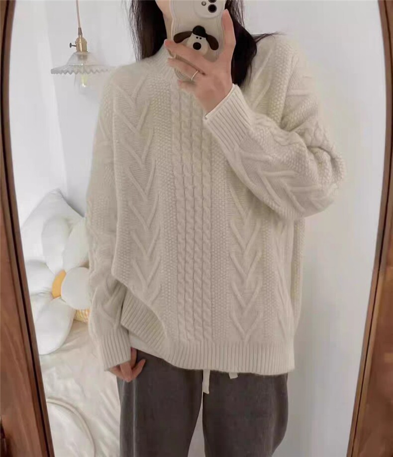2025年秋季套头女通勤时尚百搭通勤简约休闲加厚圆领麻花羊毛衫，女装羊毛衫，秋虹羊绒
