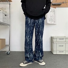 痞帅牛仔裤男2023年新款宽松直筒阔腿潮牌复古拖地裤子NK155-p45图片
