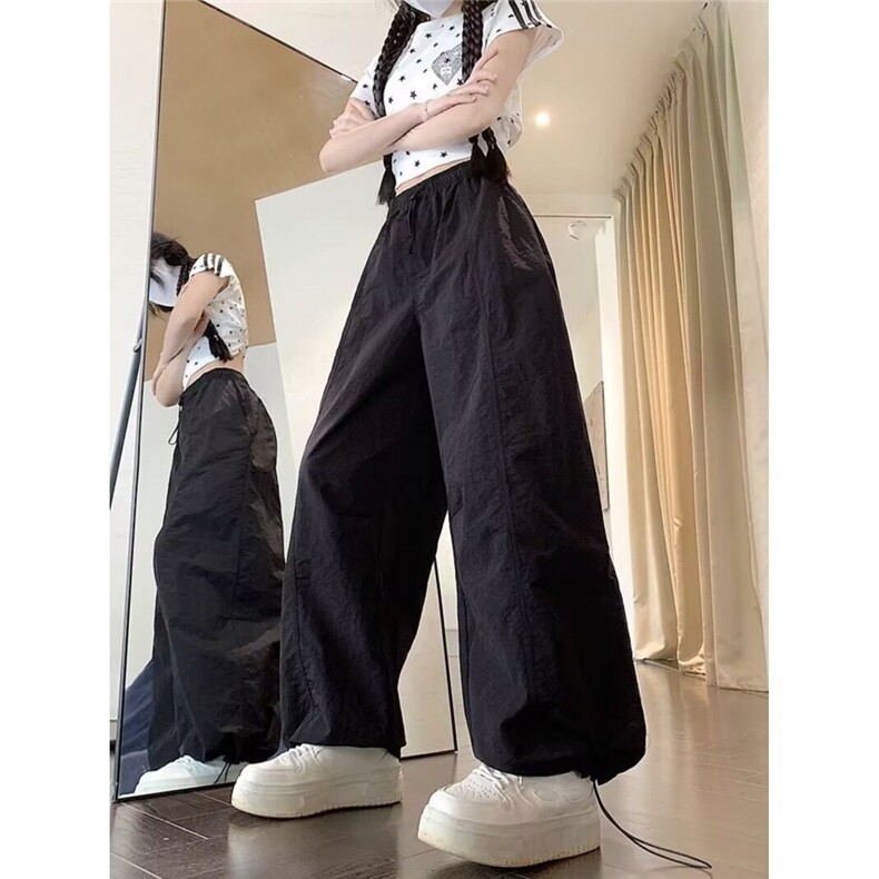 欧美风复古vibe薄款黑色防水抽绳伞兵街舞阔腿裤女运动直筒工装裤，男装工装外套，星座813-2