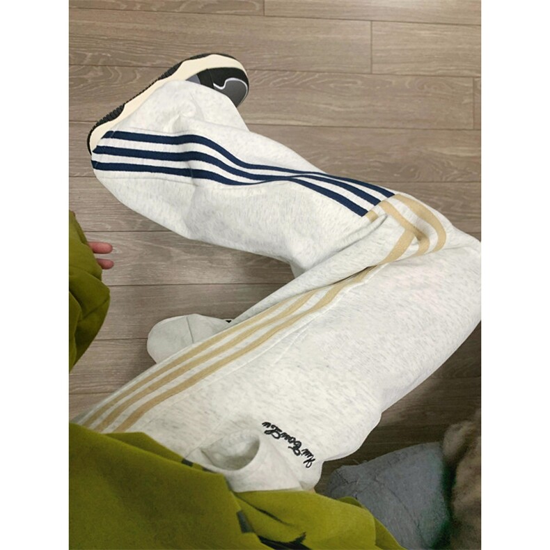 条纹运动卫裤男秋冬季男女宽松直筒休闲垂感阔腿长裤K537,男装休闲裤,星座1116A（原606A-3）