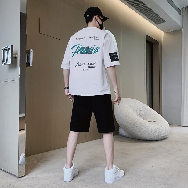 夏季新款短袖T恤套装青少年宽松潮流两件套吸汗透气男装F307P58,男装休闲套装,电商A086