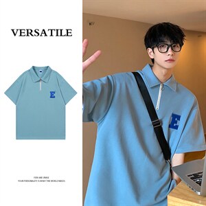 2023夏新款港风撞色字母印花宽松短袖T恤上衣POLO衫T2236-P55，男装T恤，星座914-3