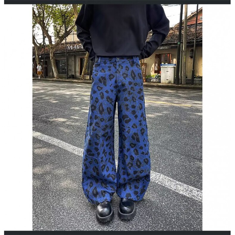 美式豹纹休闲裤女宽松显瘦百搭直筒阔腿牛仔裤潮N724-P52,男装牛仔裤,星座308B-2