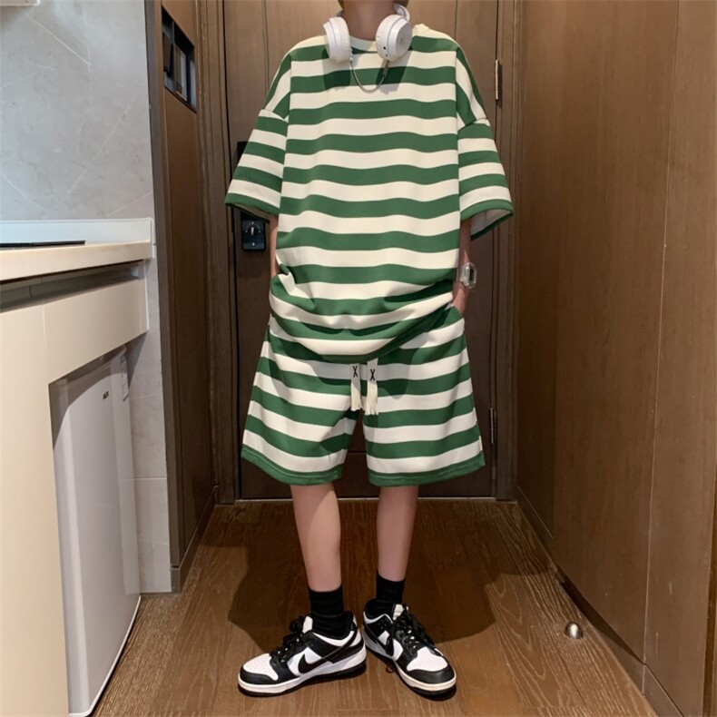 夏季新款青少年时尚百搭短袖短裤套装港风格子T恤男装TZ5909P55,男装休闲套装,电商A086
