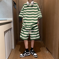 夏季新款青少年时尚百搭短袖短裤套装港风格子T恤男装TZ5909P55，男装休闲套装，电商A086