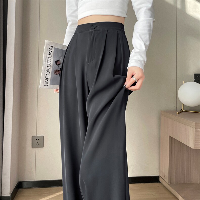 2024春季新款西装裤高腰窄版阔腿裤直筒休闲裤拖地裤女,女装休闲裤,梦白服饰厂