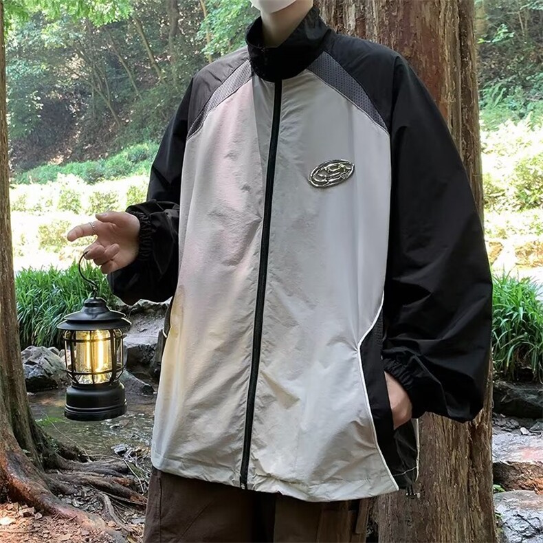青春流行男夹克文艺潮外套冰丝皱拼接防晒衣P45,男装夹克,星座1116-2