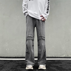 XZ-221-1/K213/P60美式高街复古水洗做旧皱褶微喇叭牛仔裤，男装牛仔裤，星座221-1
