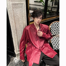 现货！25夏轻奢华男士设计感飘带亮光丝滑衬衫CS124-P88，男装T恤，电商B288