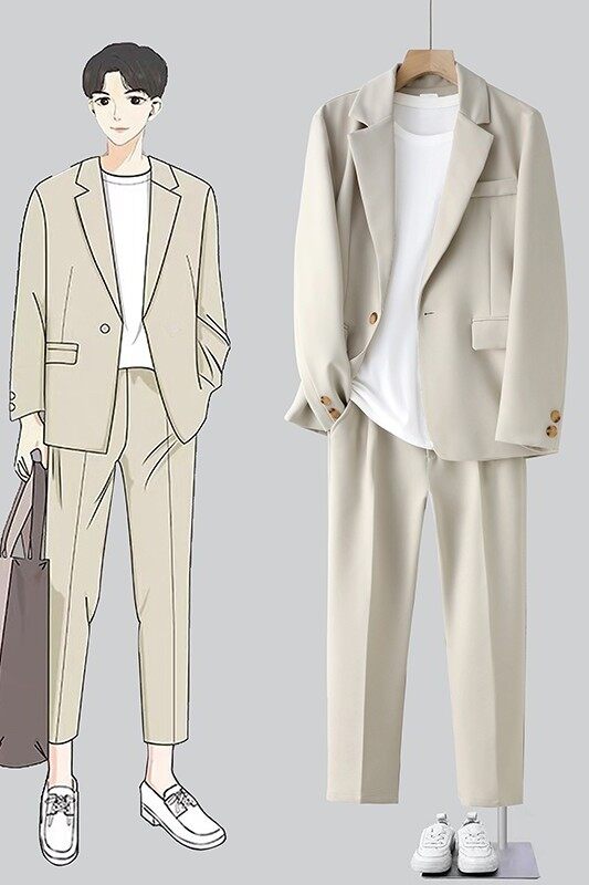 新款男春秋季宽松休闲港风西服套装衣服+裤子XZ809-P150,男装西服,星座505-3