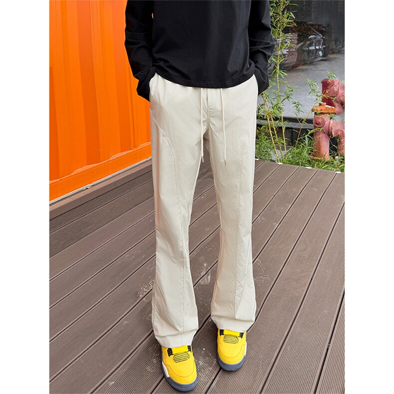 2026春季新款大码拖地微喇裤男时尚斜切冲锋裤休闲裤K24131特P14，男装休闲裤，电商A001