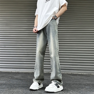 2025夏季双色直筒牛仔裤男美式休闲cleanfit裤子781/p58图片