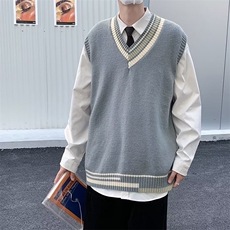 针织背心男秋冬韩版V领毛衣马甲ins港风宽松慵懒外套W3737-P30，男装背心/马甲，星座512-2