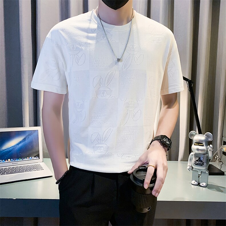 2025新款夏季短袖T恤男潮牌百搭冰丝半袖体恤A313-1-18825-P45，男装T恤，电商A313-1