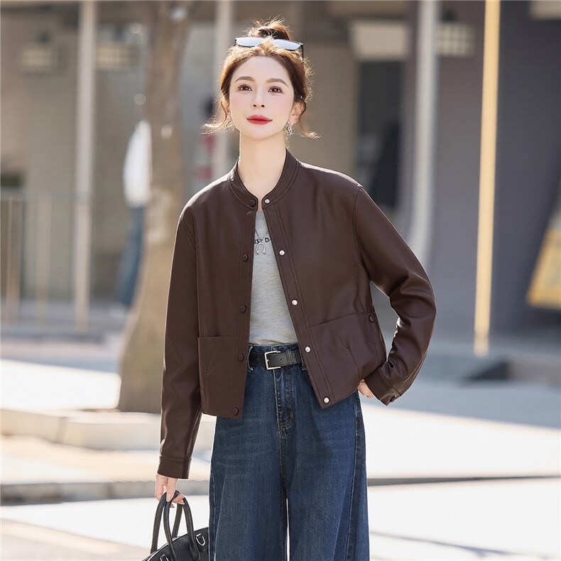 【春季女装新款】2026大量现货夏秋款时尚大方百搭短款皮衣外套,女装皮衣,缘衣格