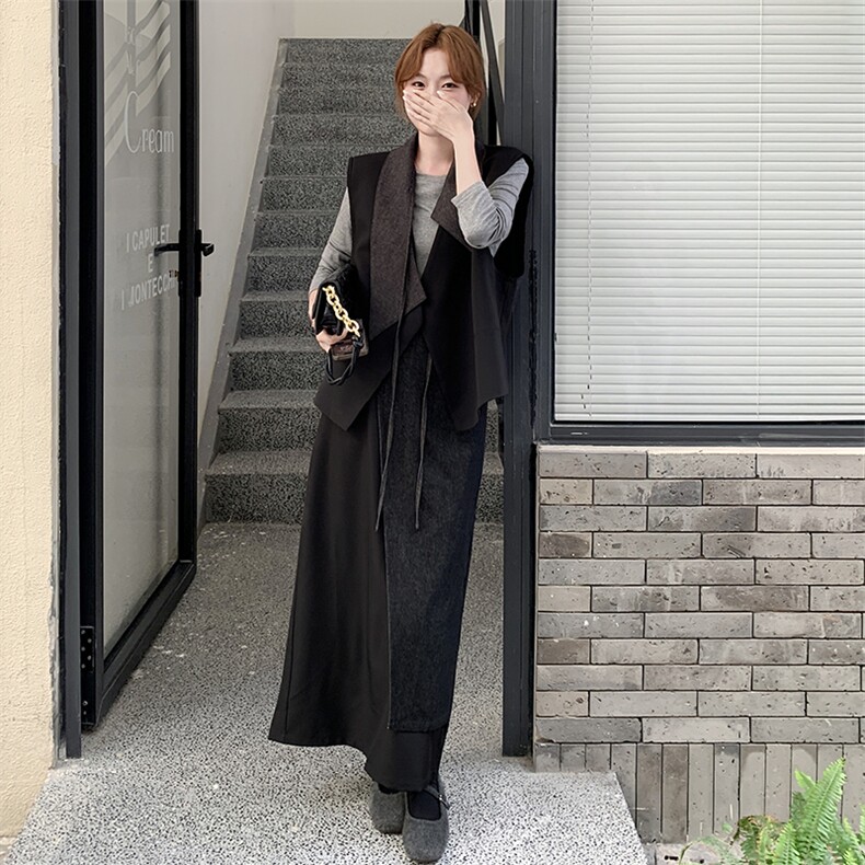 有货新品韩系设计感拼接马甲半裙套装F675-P175-K268,女装套装/套裙,2C255