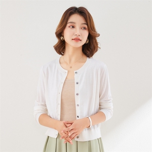 休闲/淑女秋冬新款简约百搭短板长袖圆领开衫羊毛衫图片
