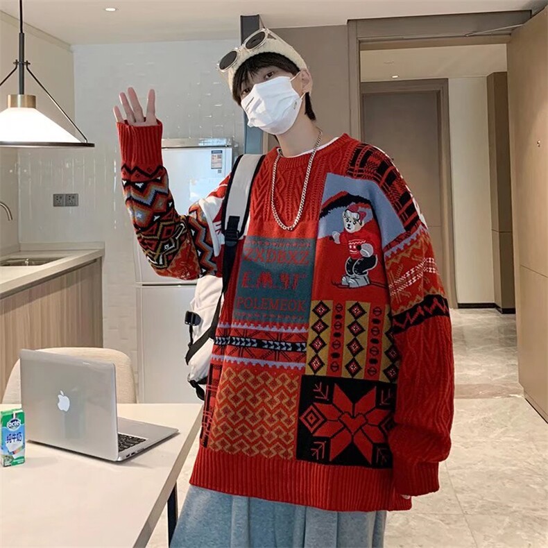潮牌圆领毛衣男宽松慵懒风韩版春季情侣针织衫刺绣线衣Y09-P65,男装针织衫/毛衣,星座1008-1