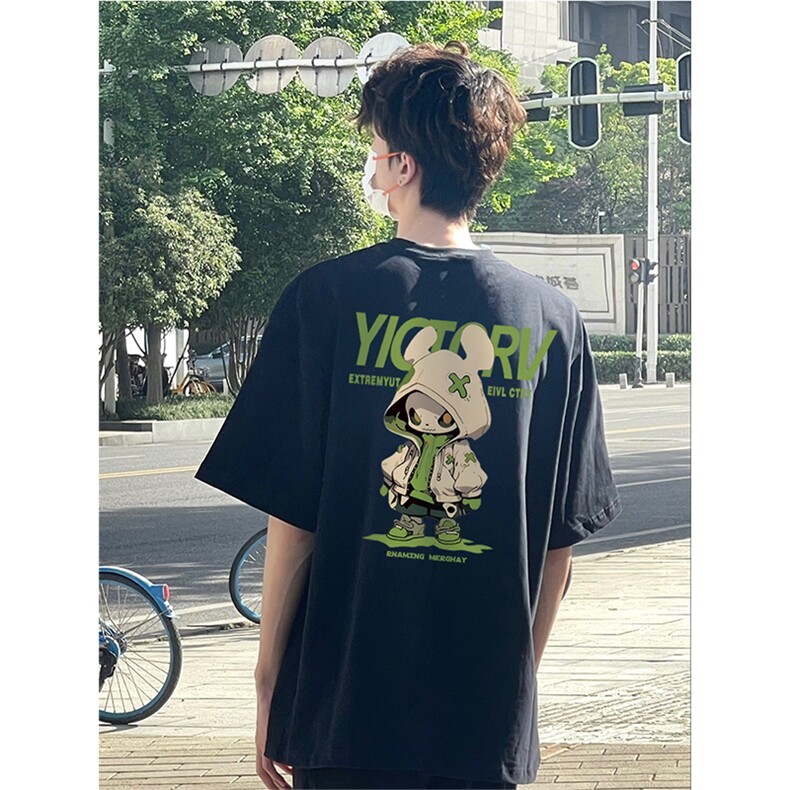 抖音得物供货210克现货宽松纯棉美式潮牌印花落肩袖纯棉T恤AT2151,男装T恤,电商A443