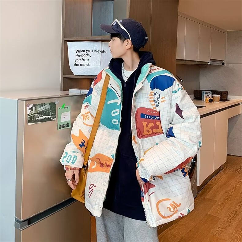 秋冬季潮牌印花服两面穿衣男高街情侣宽松面包服W5468-P75,男装棉衣,星座512-3