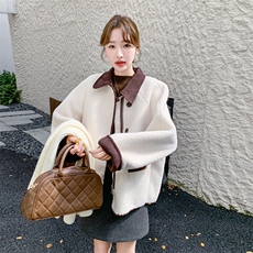 美拉德咖色皮毛一体外套女秋冬超火好看高级感加绒加厚羊羔毛大衣，女装棉衣/棉服，2C203