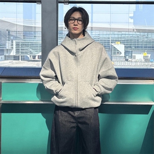 抖音得物二开 秋冬美式高街重磅结构高领拉链连帽卫衣外套W93图片