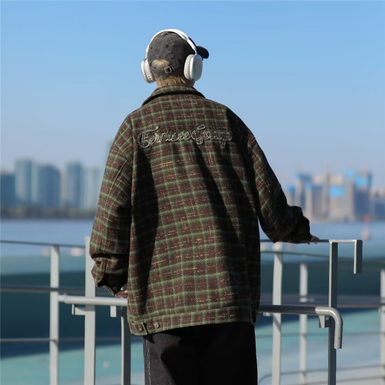 23秋季痞帅复古格子外套男士秋冬款帅气学生情侣潮流宽松休闲夹克,男装夹克,星座506A