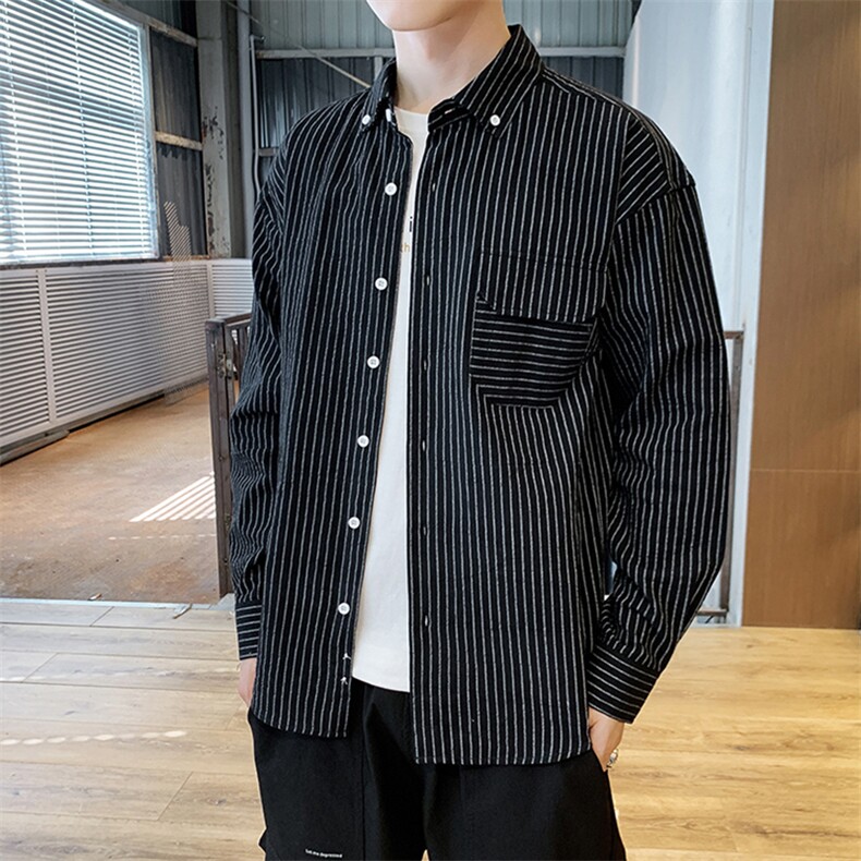 2023秋装新款男生条纹衬衫印花港风平铺衬衣1903-P4,男装衬衫,电商A128
