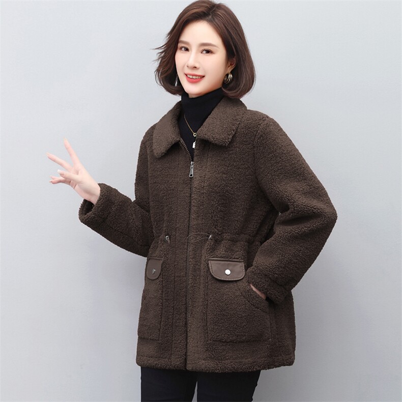 冬季新款皮毛一体中长款风衣女毛呢外套加厚中老年妈妈装宽松显瘦,女装派克服,璐依舞