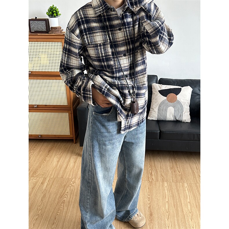 380G磨毛秋冬新款格纹翻领衬衫加厚磨毛格子外套CS327-P45,男装衬衫,星座301C-5