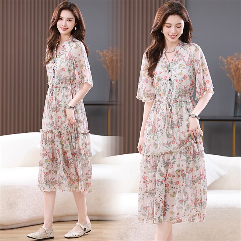 方领收腰连衣裙女夏季2025新款高腰显瘦a字短裙胖mm大码，女装连衣裙，木橙西子