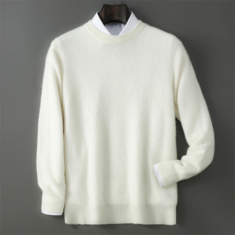 2025年秋季长袖时尚都市套头圆领菱形暗花，男装羊毛衫，千国羊绒