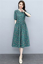 2021夏季新款简约时尚优雅气质V领休闲舒适抽绳碎花连衣裙，女装连衣裙，香水丽阁