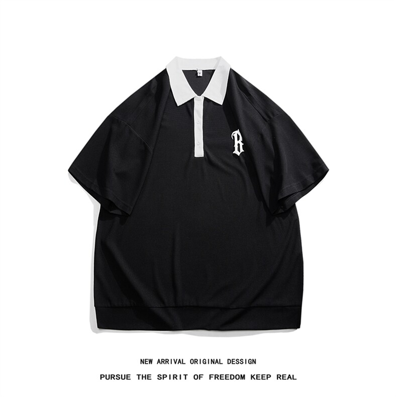 PL8061/P35夏季新撞色宽松短袖POLO衫男翻领半袖T恤休闲大码上衣,男装Polo衫,电商A141