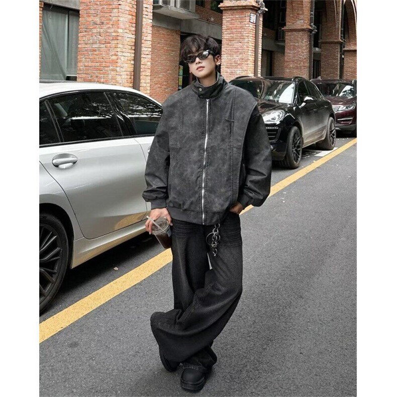 皮衣外套男春秋高级感痞帅机车服潮牌美式飞行员夹克LW1944-p77,男装夹克,星座1008