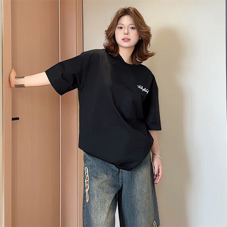 万针全刺绣工艺抖音得物高品质260克重磅纯棉双纱美式高街短袖T恤,男装T恤,电商A486