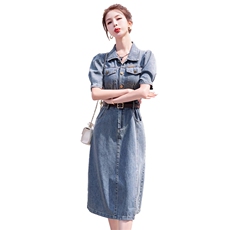 复古牛仔布长裙连衣裙女2025年夏季新款法式高级感小个子连身裙子，女装连衣裙，瑶迪依秀