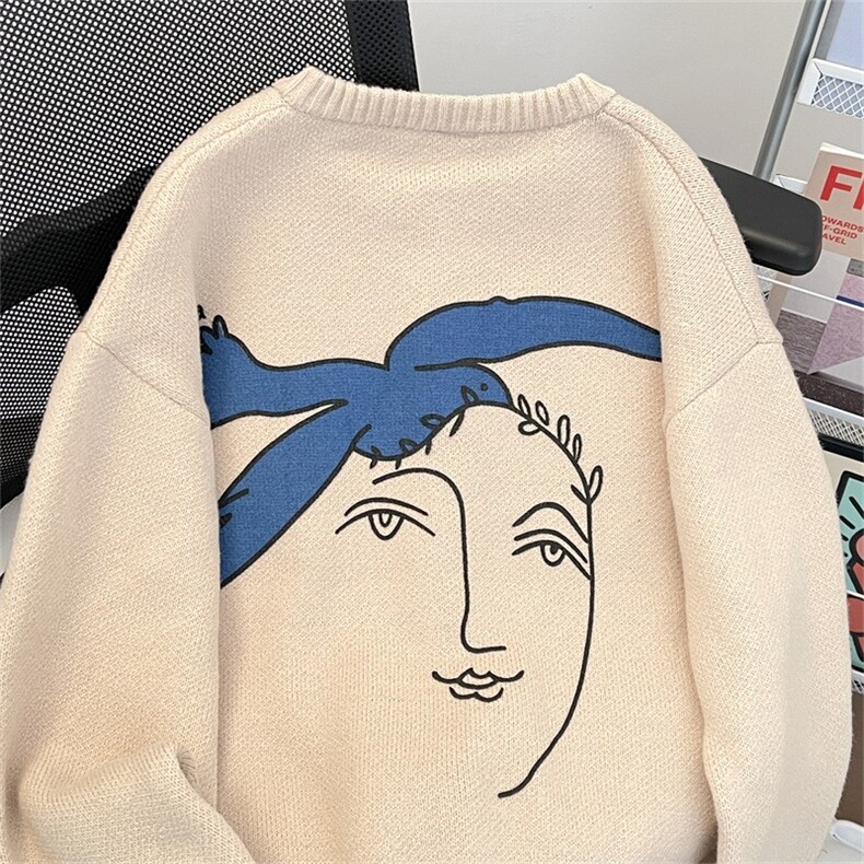 复古和平鸽开衫毛衣女秋冬提花宽松长袖针织上衣外套,男装针织衫/毛衣,星座1210-1