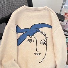 复古和平鸽开衫毛衣女秋冬提花宽松长袖针织上衣外套，男装针织衫/毛衣，星座1210-1