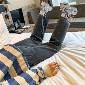 送腰带~直筒牛仔裤男直筒阔腿长裤ins宽松九分裤子A080-9258-P35，男装牛仔裤，电商A080